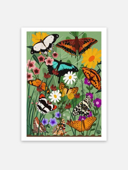 butterflies and flowers poster